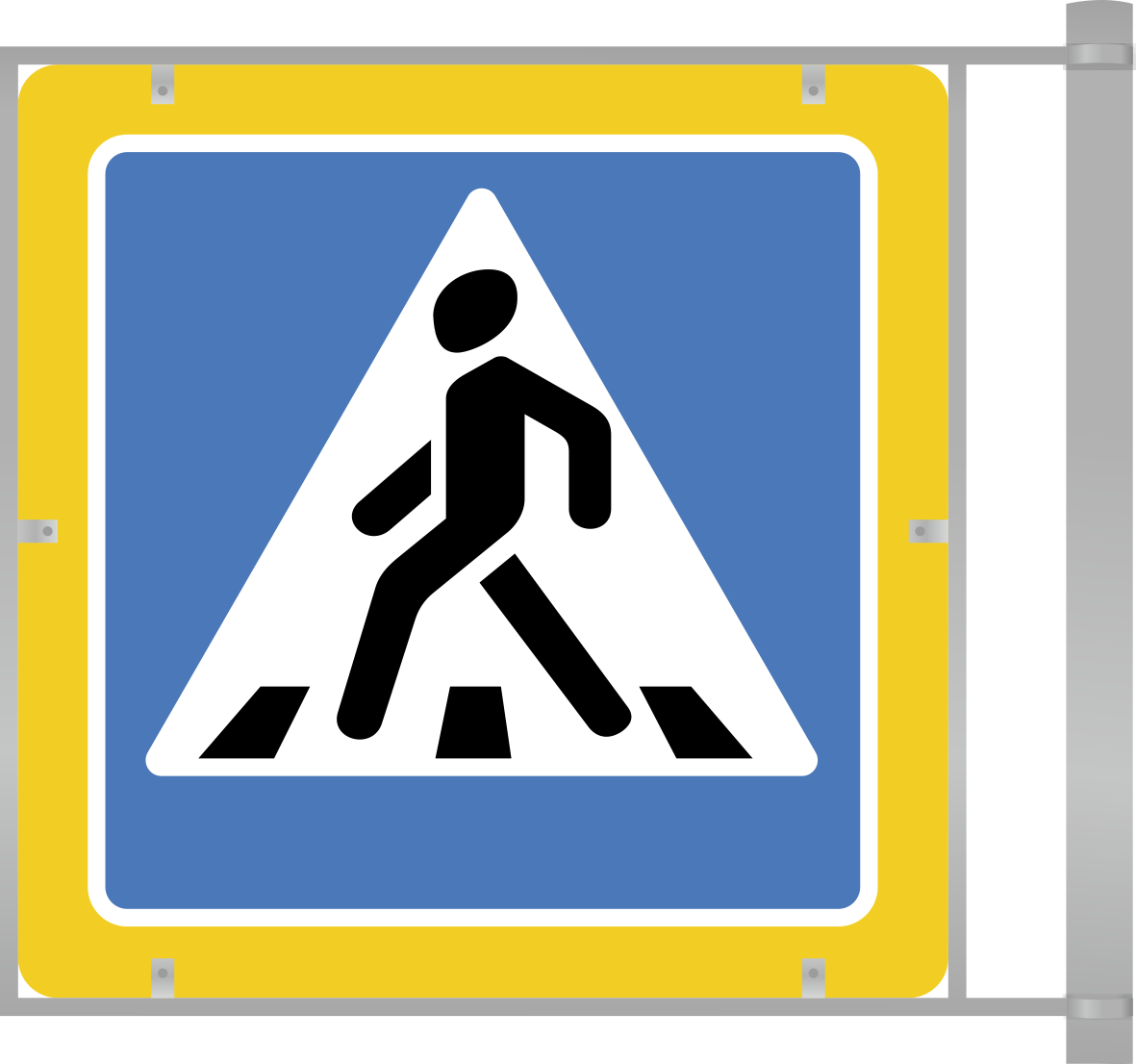 Каркасный дорожный знак 5.19.1/5.19.2 (двухсторонний). Пешеходный переход на флуоресцентном фоне. Оцинкованный металл на каркасе из крашенной трубы.