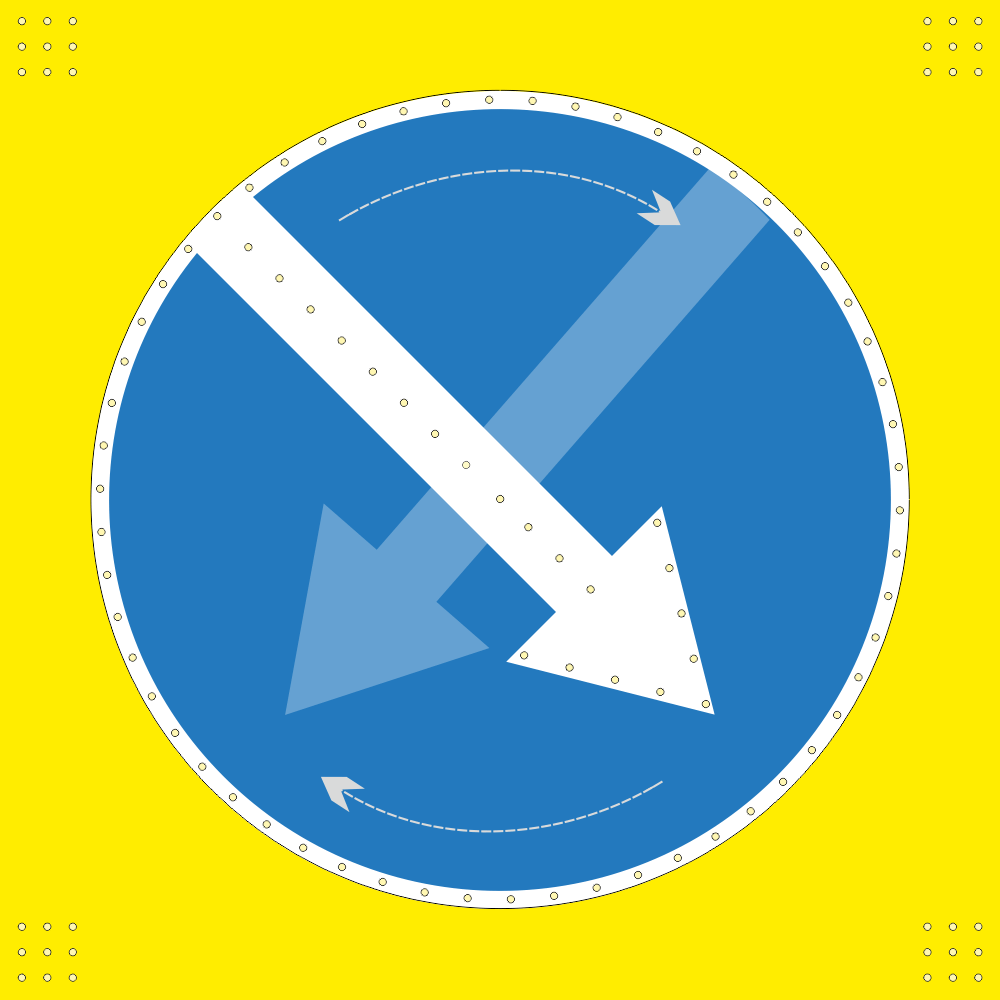 Светодиодный дорожный знак 4.2.1/4.2.2 «Объезд препятствия слева/справа» на желтом фоне, Поворотная стрелка