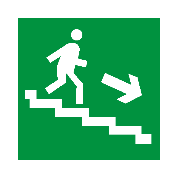 Знак безопасности «Направление к эвакуационному выходу по лестнице вниз (левосторонний)»