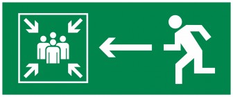 Знак «Направление к месту сбора при ЧС налево»