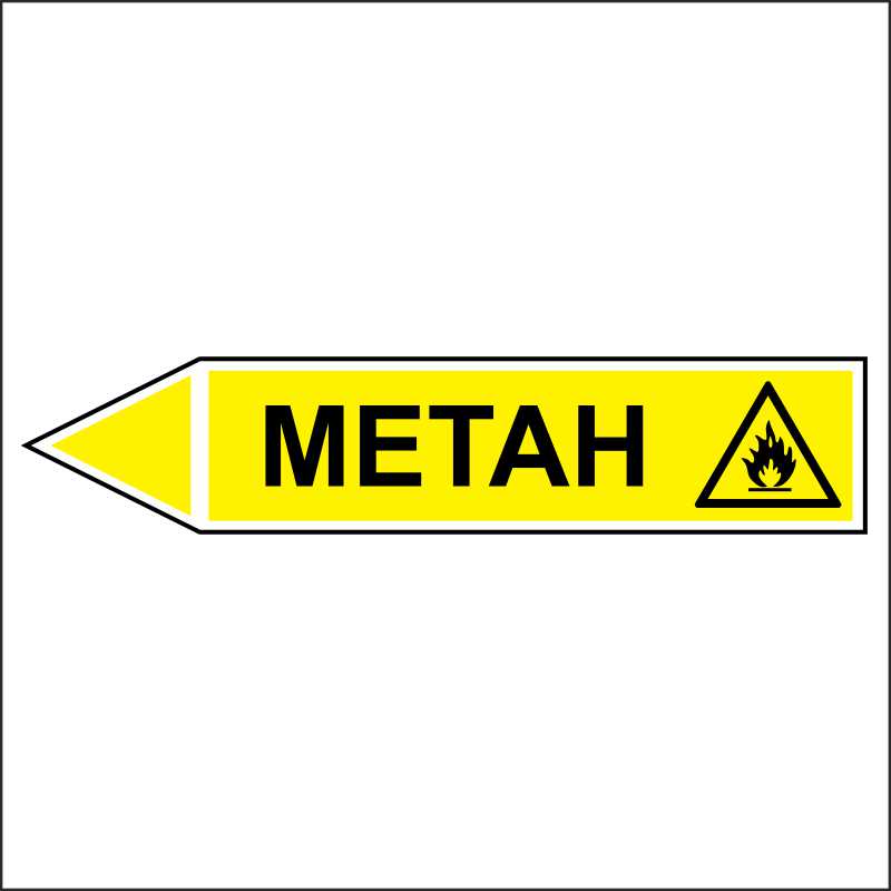 Знак безопасности «Метан - направление движение налево»