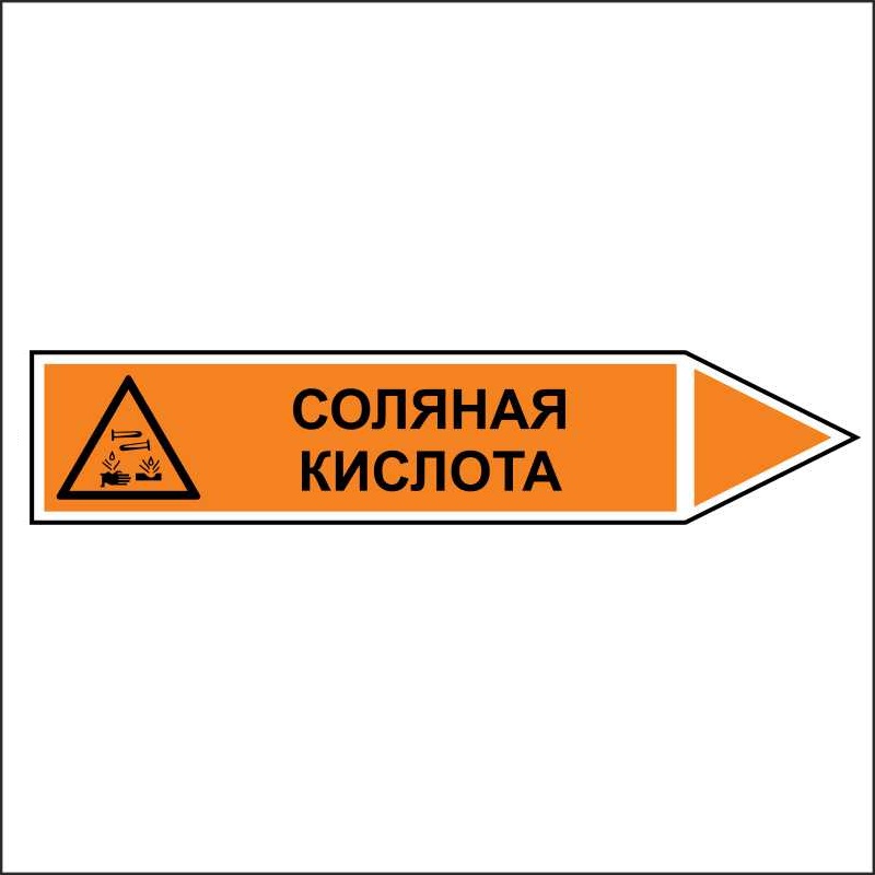 Знак безопасности «Соляная кислота - направление движение направо»