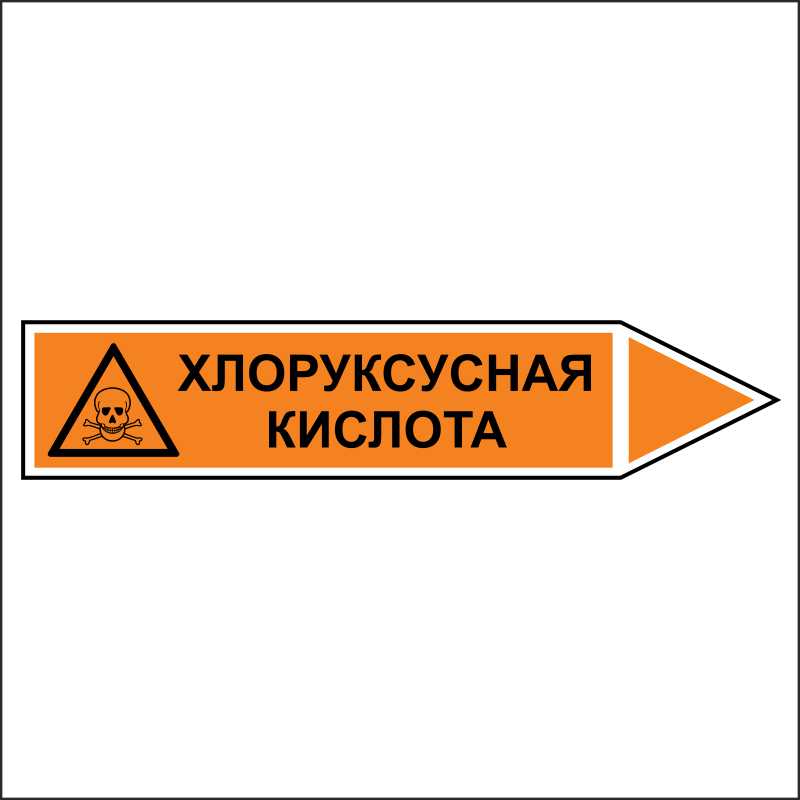 Знак безопасности «Хлоруксусная кислота - направление движение направо»