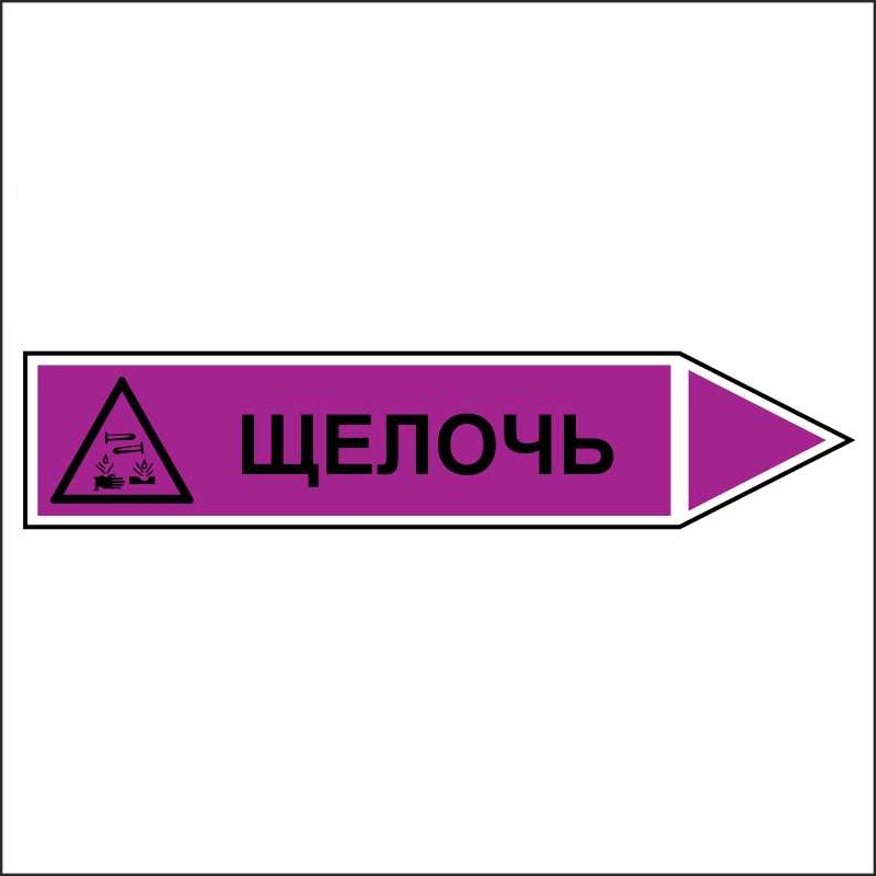 Знак безопасности «Щелочь - направление движение направо»